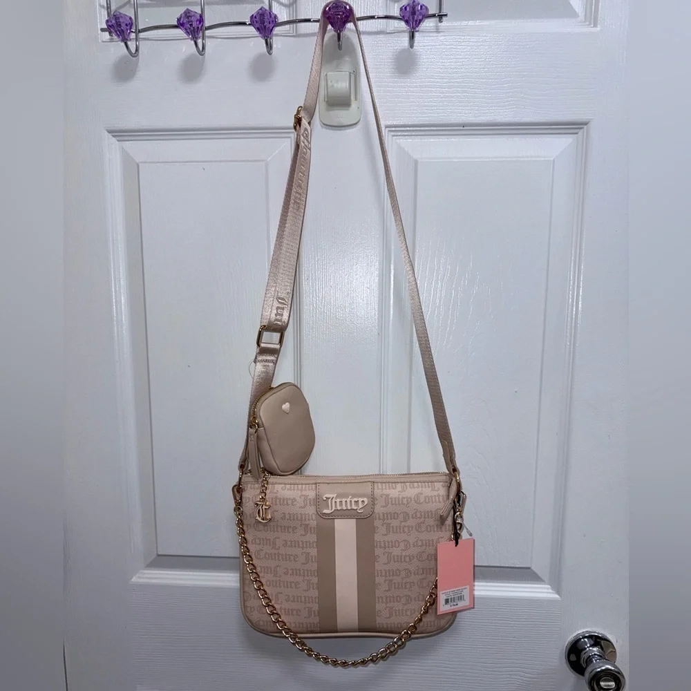 NWT Juicy Couture State Of My Heart Crossbody Bag & Pouch in Sandstone
